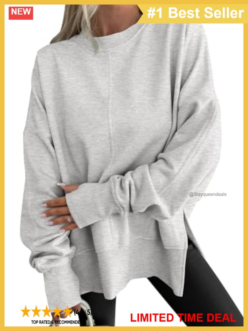 Oversized Pullover Sweatshirt with Thumbholes Casual Fall Winter Top
